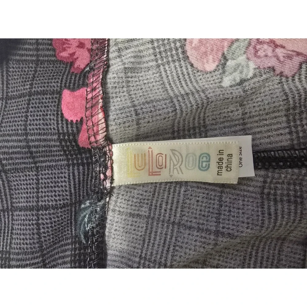 LuLaRoe Leggings Womens One Size Black Red Floral Plaid Stretch Soft Pants OS‎